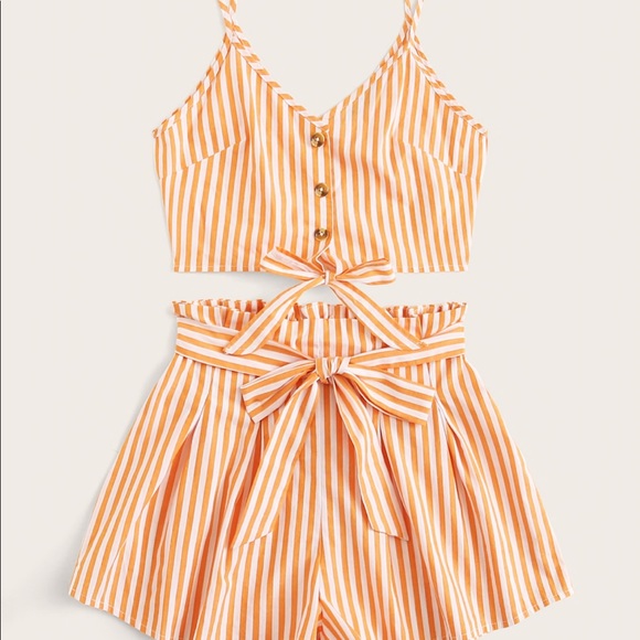 Striped Button Front Tie Top & Belted Shorts Set! - Picture 5 of 5